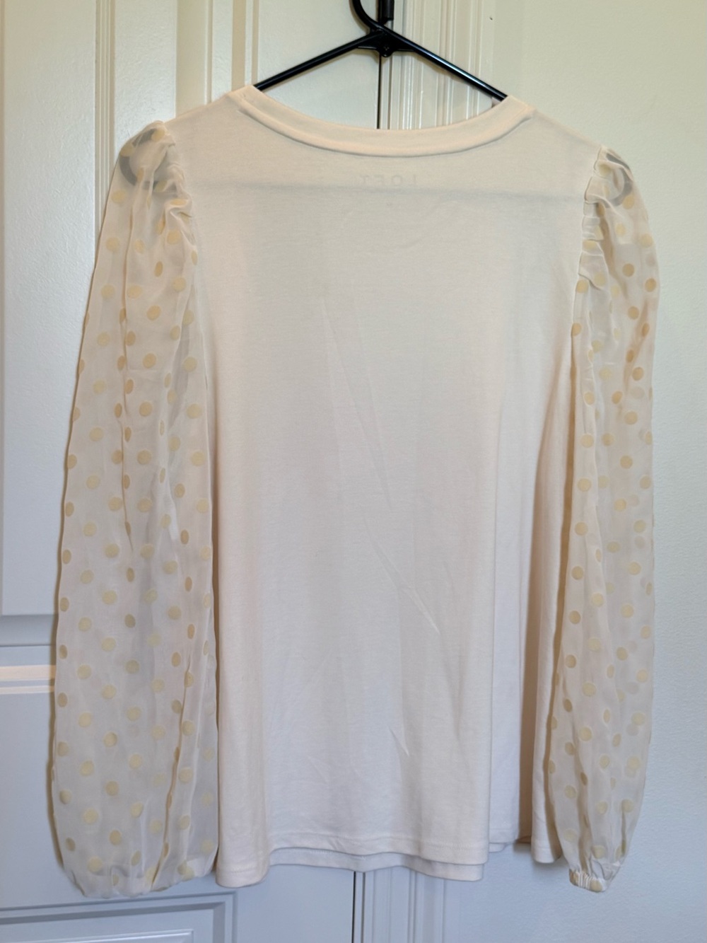 LOFT Cream Polka Dot Sheer-Sleeve Long Sleeve Top - Picture 3 of 5
